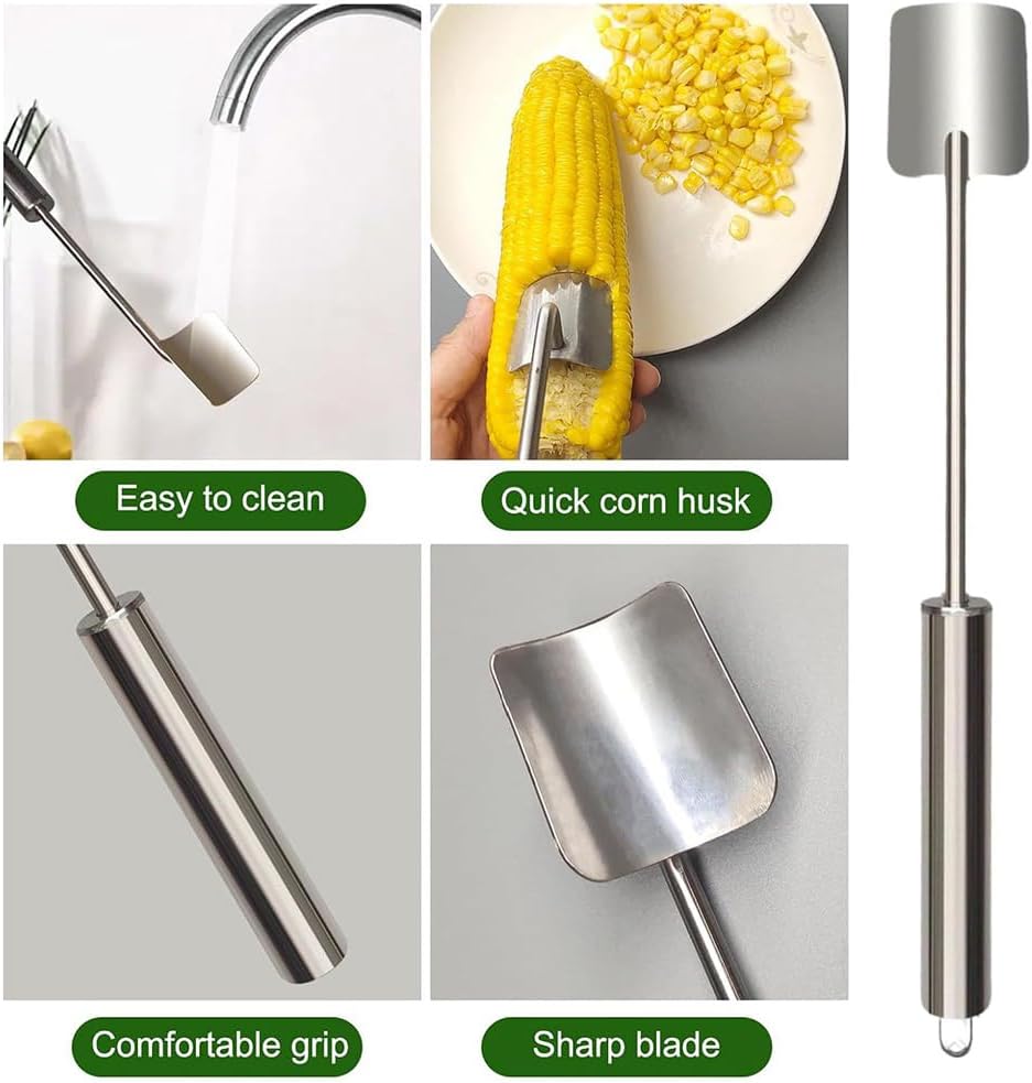 Corn Peeler for Corn on the Cob,Long Handle Stainless Steel Corn Cob Stripper Tool,Corn Kernel Remover Tool for Home Kitchen (Peeler with Hook)