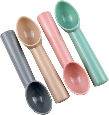 Long-Lived Plastic Ice Cream Scoops/Safe And Reliable Watermelon Scoopers/Cupcake Spoons For Dessert Shop, Kitchen Tools (Grey, Rose Pink, Blue, Pink Each)-4PCS