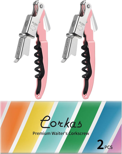 CORKAS Wine Key - Professional Handcrafted Heavy Duty Waiter Corkscrew, Compact Wine Opener with Double Hinged, Foil Cutter and Bottle Opener, Gifts for Servers, Sommelier, Bartenders - Red