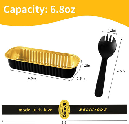 Mini Loaf Pans with Lids and Spoons Sealing Sticker,30 Pcs 6.8oz Cake Pans for Baking Disposable Aluminum Foil Christmas Cake Pan (30 PCS GOLD)