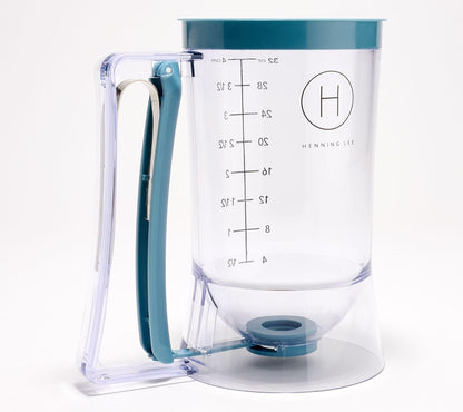 Henning Lee 4-Cup Precision Kitchen Batter Dispenser- Perfect for Pancakes, Cupcakes, Waffles & Crepes (Blue)