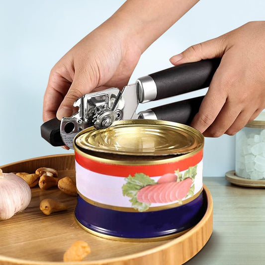 The Original Heavy Duty Stainless Steel Smooth Edge Manual Can Opener and Bottle Openers, Soft Handle, Rust Proof Oversized Handheld Easy Turn Knob,Grey
