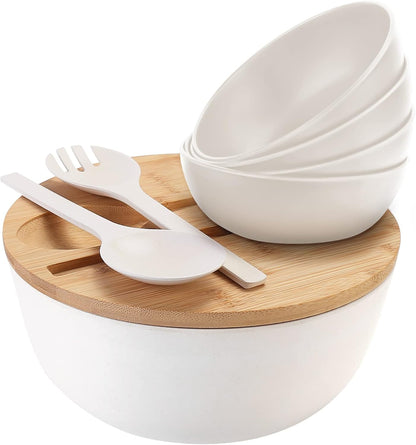 ShineMe Salad Bowl Set of 3, Natural Bamboo Fiber Salad Serving Bowls with Lids,Mixing Bowl for Preparing and Serving Salad, Cereal, Fruit, Veggies, Popcorn,Chips & Bread(10",8",6")