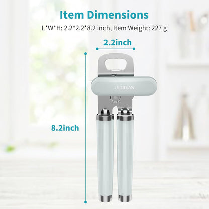Ultrean Manual Can Opener Bottle Opener, Heavy Duty Stainless Steel Smooth Edge Manual Hand Held Can Opener With Soft Touch Handle, Rust Proof Oversized Handheld Easy Turn Knob (Black)