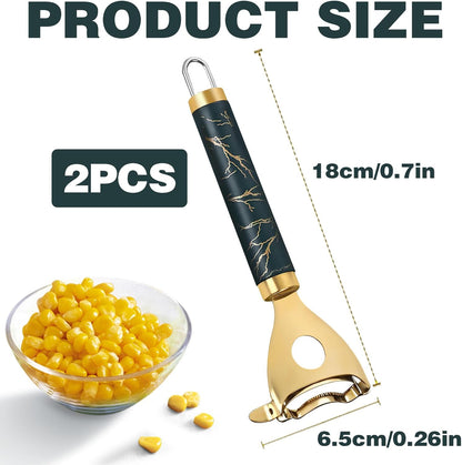 2Pcs Corn Shucker Corn Cob Stripper Tool Peeler Good Grips Stainless Steel Multifunctional Scraper, Kitchen Remover Tool Cutter Kernels Effortless Fast Time-Saving Convenience Ergonomic Handle