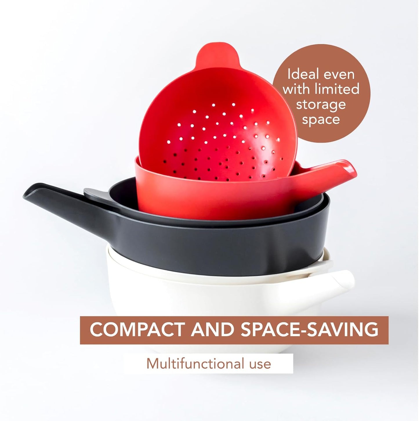 EKOBO Small Mixing Bowl and Colander Set Tomato– 60 oz BPA-Free Eco-Composite – Nesting Kitchen Mixing Bowls for Washing Mixing Serving – Compact Dishwasher Safe Kitchen Essentials