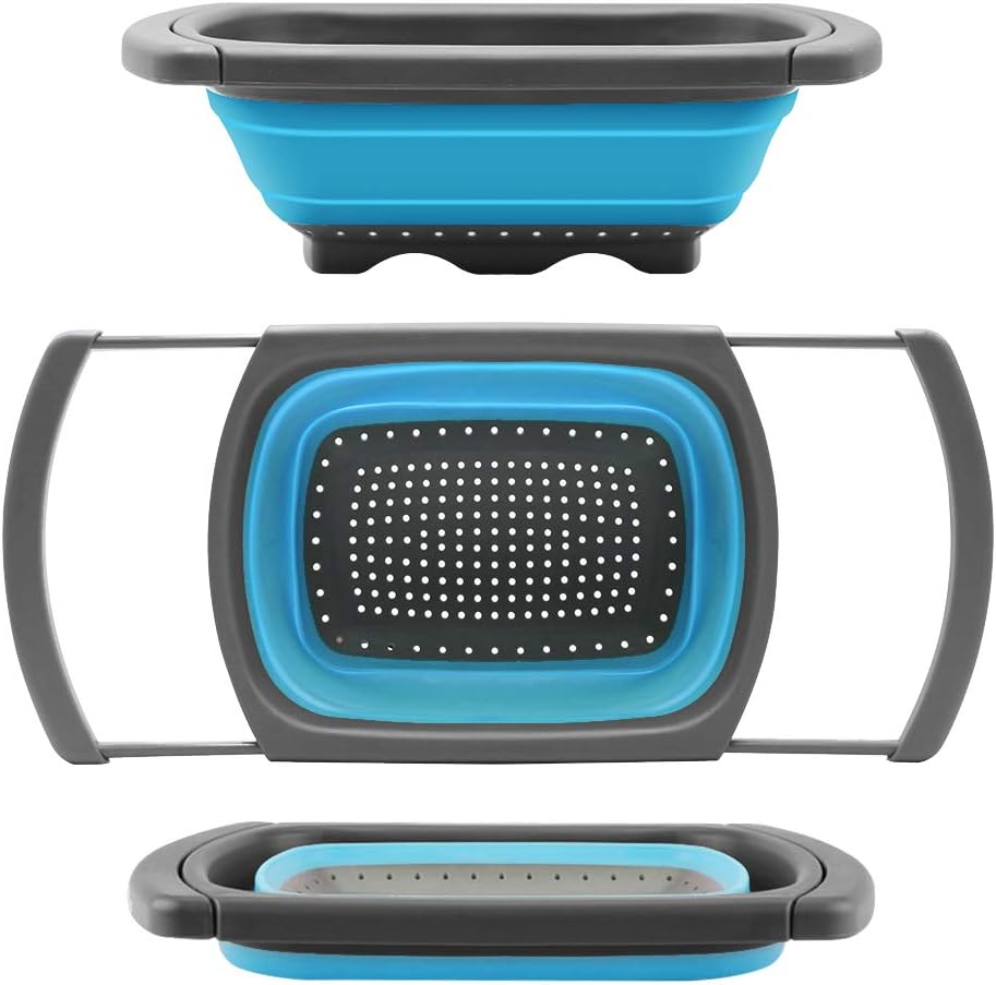 Qimh Colander Collapsible, Over The Sink Veggies/Fruit 6-Quart Strainers and Colanders with Extendable Handles, Folding Strainer for Kitchen
