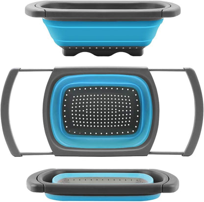 Qimh Colander Collapsible, Over The Sink Veggies/Fruit 6-Quart Strainers and Colanders with Extendable Handles, Folding Strainer for Kitchen