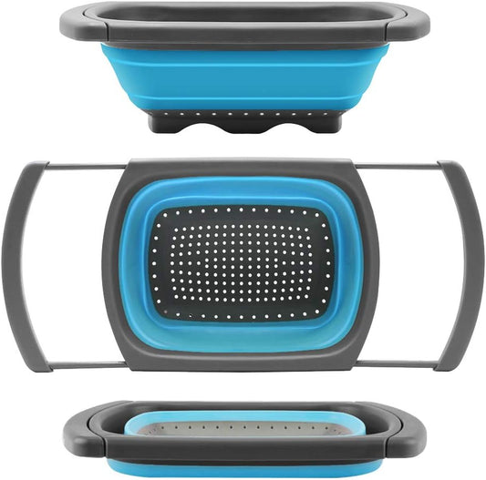 Qimh Colander Collapsible, Over The Sink Veggies/Fruit 6-Quart Strainers and Colanders with Extendable Handles, Folding Strainer for Kitchen