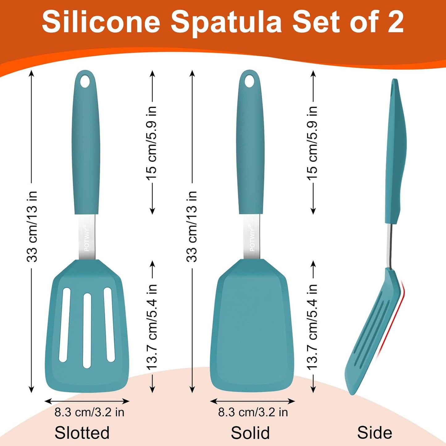 2 Pack Silicone Spatula Set, 600°F Heat Resistant Kitchen Spatula, BPA Free Solid & Slotted Turner, Flexible Cooking Utensils for Non Stick Frying Pan, Flipper for Eggs and Pancakes (Black)