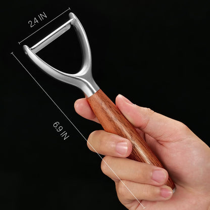 Serrated Blade Premium I Type 304 Stainless Steel Multifunctional Kitchen Peeler Real Wood Handle Ultra Sharp Blade Vegetable Potato Apple（Agarwood）