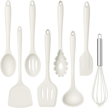 TeamFar 8 PCS Silicone Cooking Utensils - 446°F Heat Resistant Kitchen Silicon Utensils Set, Turner, Spatula, Spoon, Whisk, Kitchen Cooking Gadgets Tools for Nonstick Cookware, Dishwasher Safe-Black