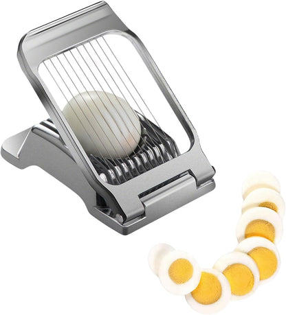 Egg Slicer For Hard Boiled Eggs, Heavy Duty Aluminium Egg Cutter with Stainless Steel Wires, for Strawberry Banana Soft Fruit Kitchen Gadget (Silver)