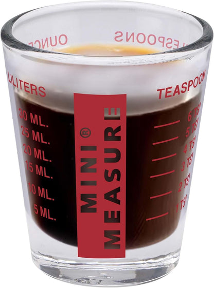Kolder Mini Measure Heavy Glass, 20-Incremental Measurements Multi-Purpose Liquid and Dry Measuring Shot Glass, White