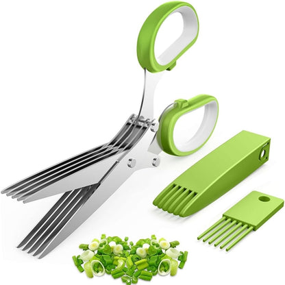 Herb scissors, kitchen scissors, 5 blades with cap, kitchen gadget. Can also be used for paper cutting. Sharp, made of stainless steel.