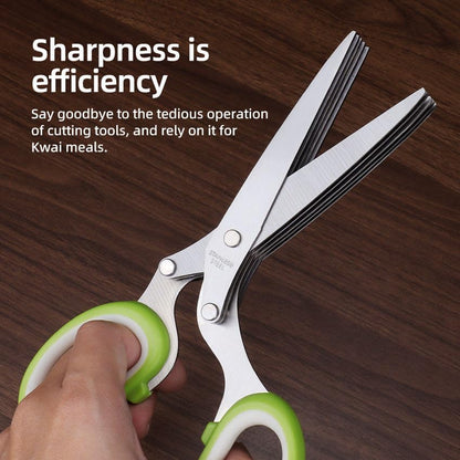 Herb Scissors with 5 Sharp Stainless Steel Blades, for Cutting Chives, Parsley, Basil and more, Includes Cleaning Comb and Safety Cover (Green)