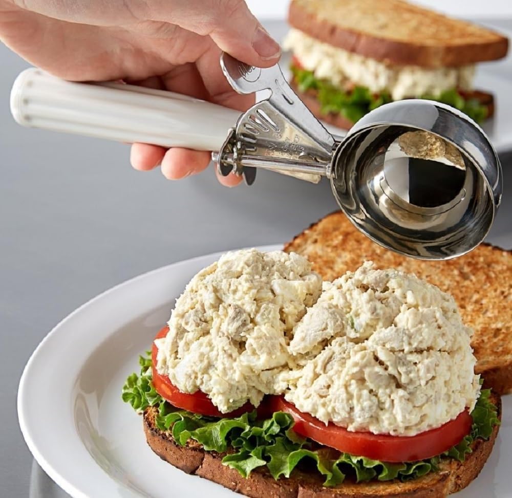 3-3/4 OZ Ice Cream Portion Scoop with Trigger Release Food Disher with Ivory Handle #10 Food Portion Control Scoop Ice Cream Scooper Cookie Scooper for Baking