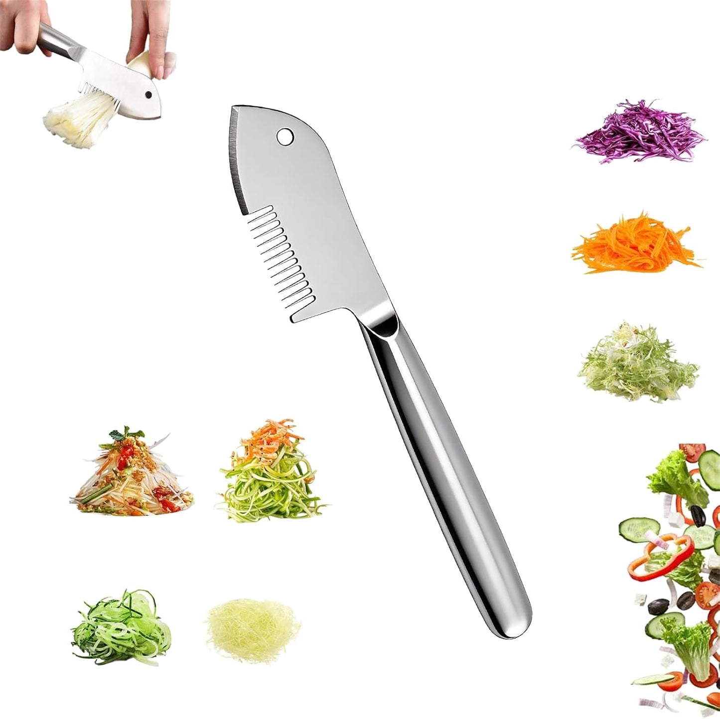 Stainless Steel Multi-purpose Julienne Peeler, Vegetable Julienne Slicer Quick & Easy Kitchen Shredder Tool, Precision Julienne Blade, Comfortable Handle & Hanging Hole for Fruit, Carrot (1Pcs)
