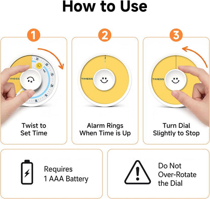 60-Minute Visual Timer, Twist to Set, Loud Battery-Powered Alarm, High-Visibility Rotary Countdown Dial for Kitchen, Work, Study & Time Management (Orange)