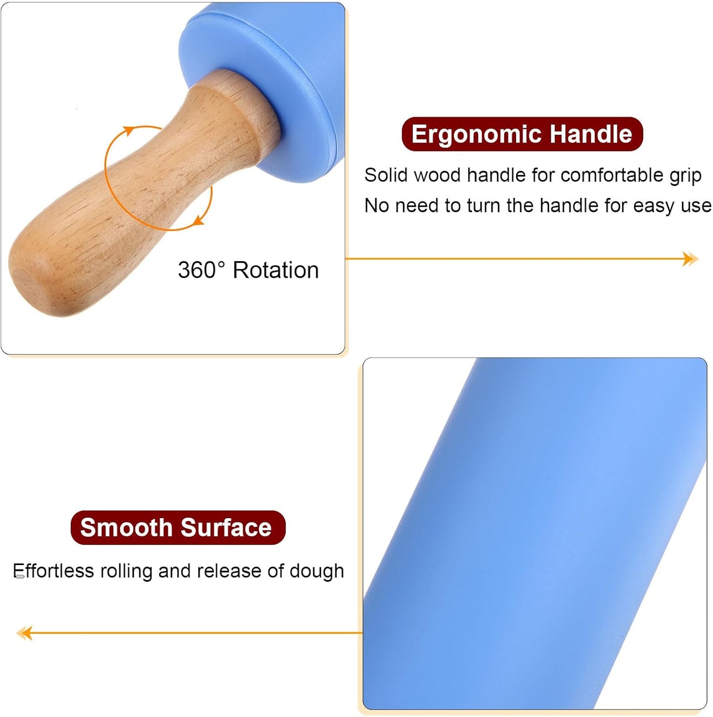 HARFINGTON Silicone Rolling Pins for Baking 12.2 Inch Non-Stick Silicone Surface Wooden Handle Rolling Pin Small Roller Playdough Rolling Pins for Fondant Kitchen Dough Pizza, Green