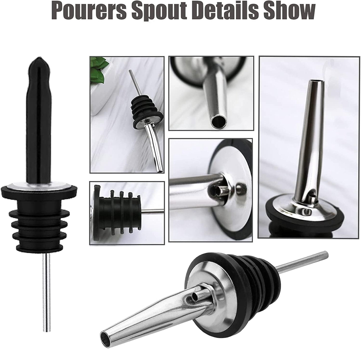 Pafusen 6 Pack Liquor Bottle Pourers, Liquor Pour Spout for Liquor Bottles, Stainless Steel Olive oil Dispenser Spout, Alcohol Pourer Spouts Dust Caps Covers Fixed, Sliver