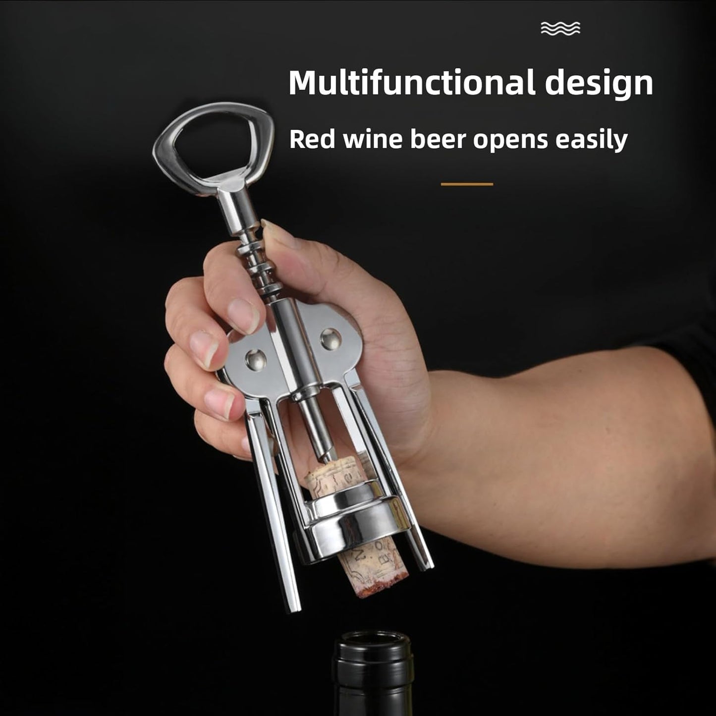 Premium Zinc Alloy Wing Corkscrew Wine Opener Set - Upgraded Cork Screw for Effortless Opening, Ergonomic Non-Slip Handle & Multifunctional Bottle Opener with Stopper