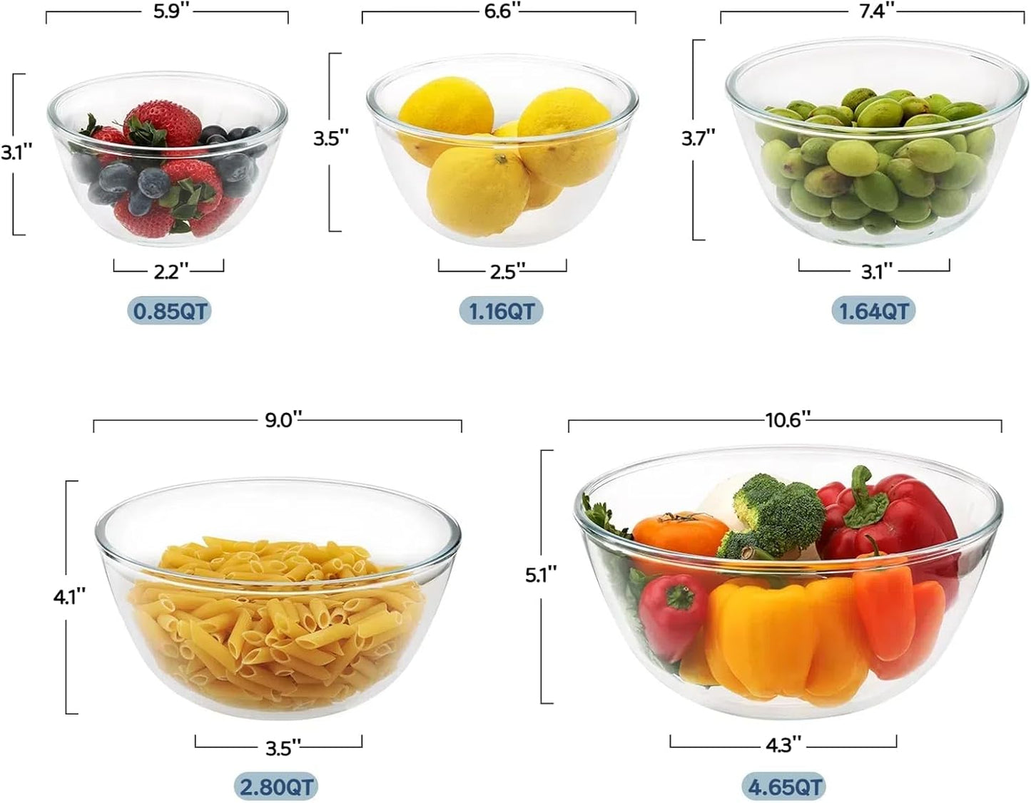 Cuiselect 4pc Glass Mixing Bowls with Lids Set (2.80QT, 1.64QT, 1.16QT, 0.85QT), Thick Salad Bowl, Nesting Glass Mixing Bowl for Cooking, Baking, Prepping-Dishwasher Microwave Freezer Safe
