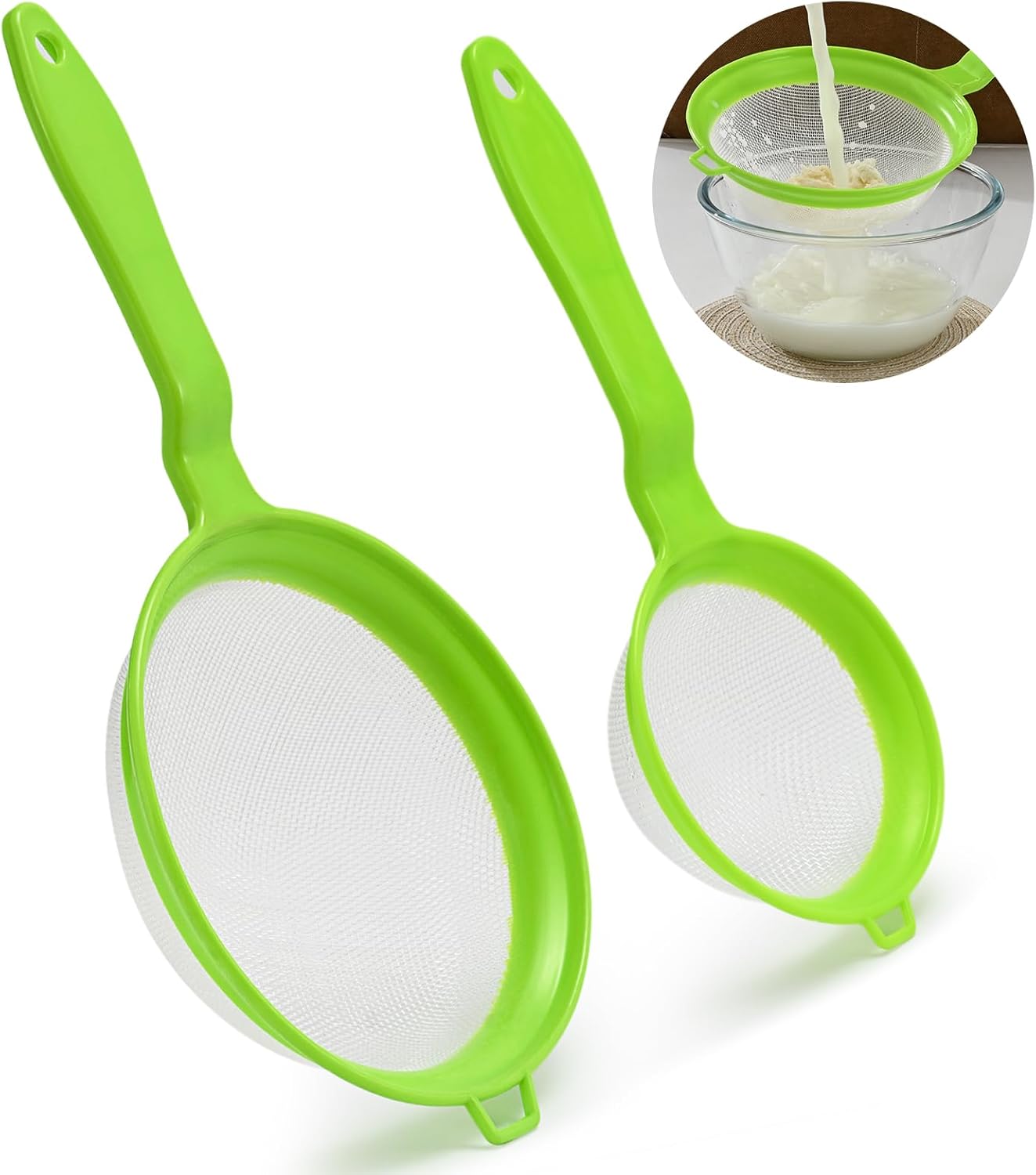 Luckyiren Kefir Strainer Set, 2-Size Plastic Non-Metal Sieve with Fine Mesh for Kefir Grains, Milk Kefir, Water Kefir & Kombucha - Durable, Food Grade & Easy Clean