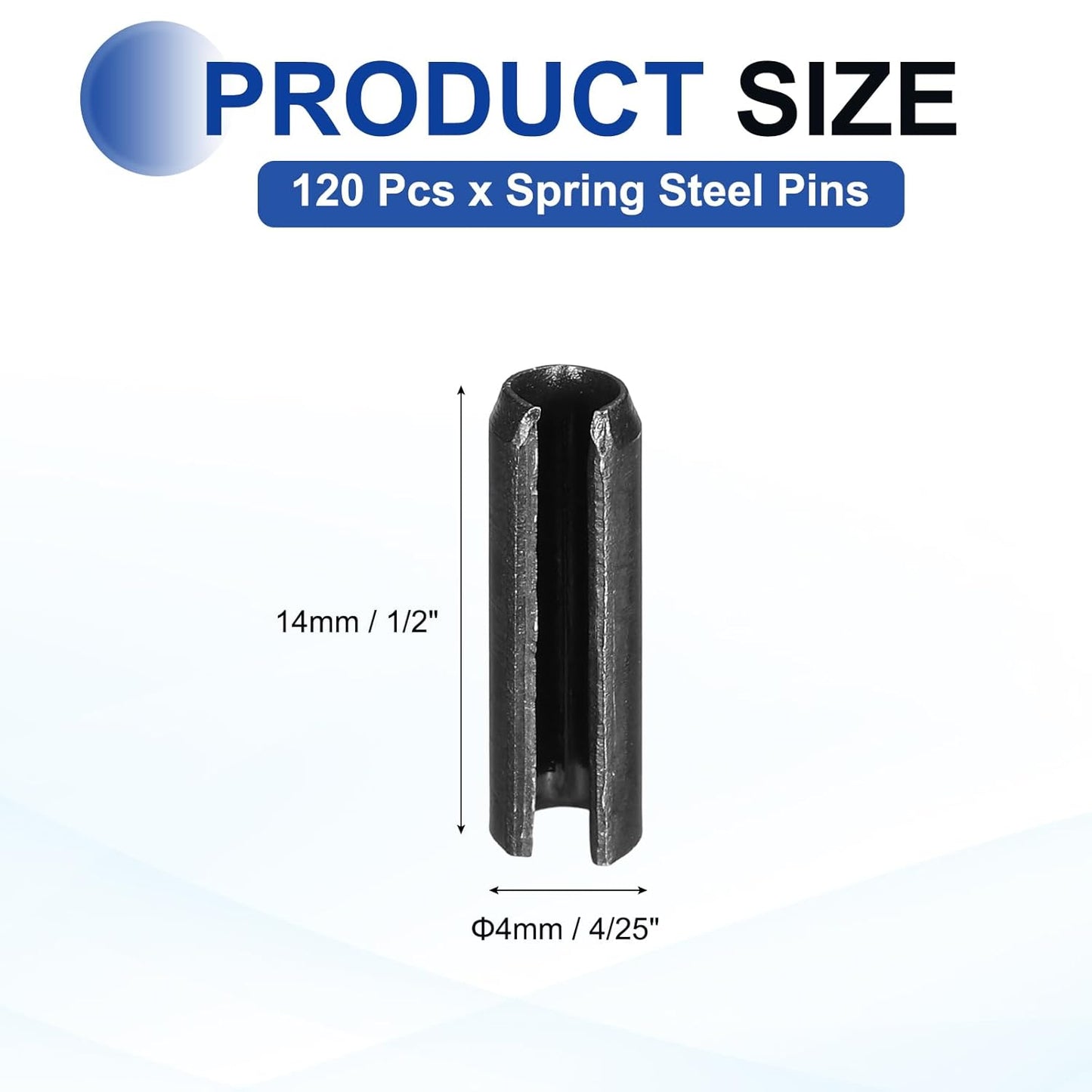 MECCANIXITY 25Pcs Slotted Split Roll Pins 1/2 Inch(12mm) Dia. 1-2/5 Inch(35mm) Length 65Mn Steel Spring Tension Expansion Dowels for Secure Fastening, Black - Colors B