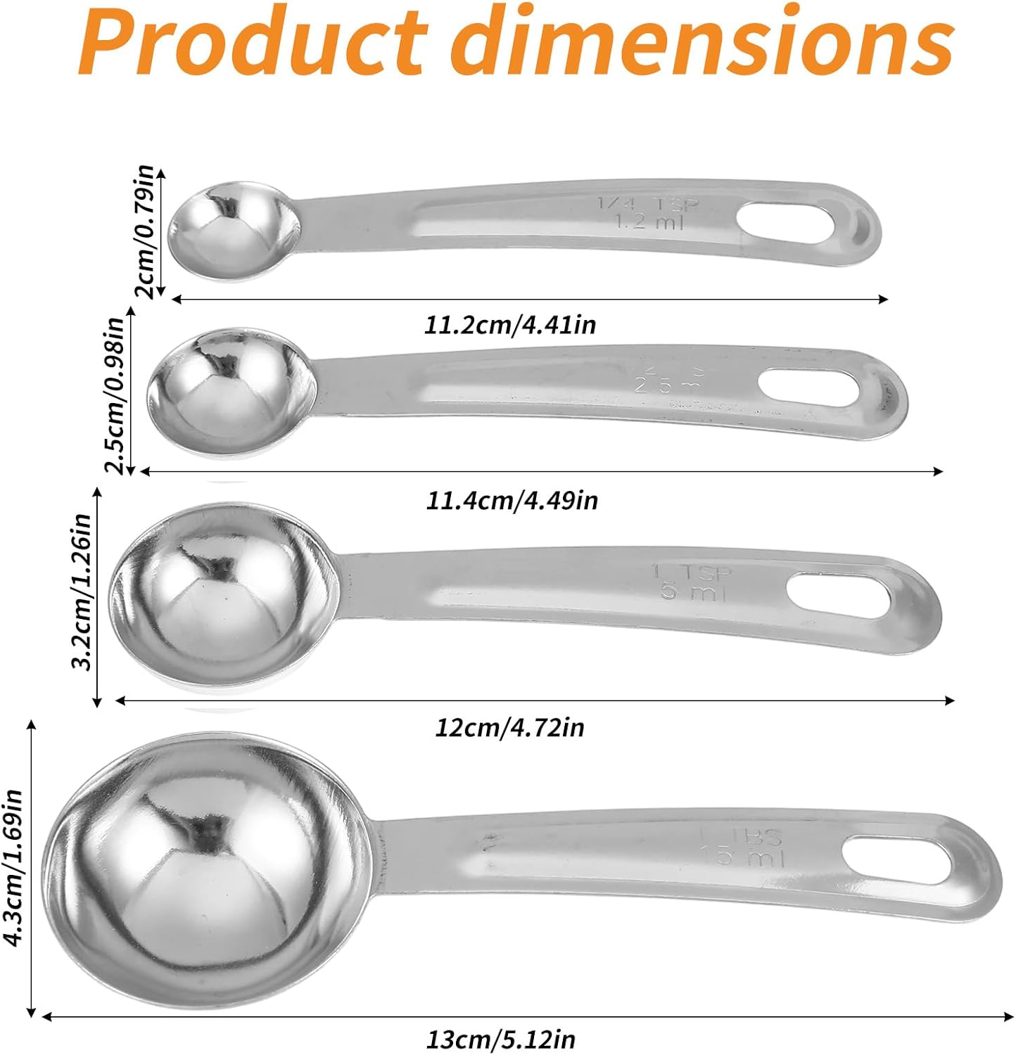 4Pcs Stainless Steel Measuring Spoons Set Metal Teaspoon Measuring Spoons Set, Table Spoon Measure Spoon for Coffee, Teaspoon Scoop Kitchen Gadgets Cooking