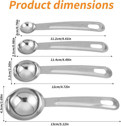 4Pcs Stainless Steel Measuring Spoons Set Metal Teaspoon Measuring Spoons Set, Table Spoon Measure Spoon for Coffee, Teaspoon Scoop Kitchen Gadgets Cooking