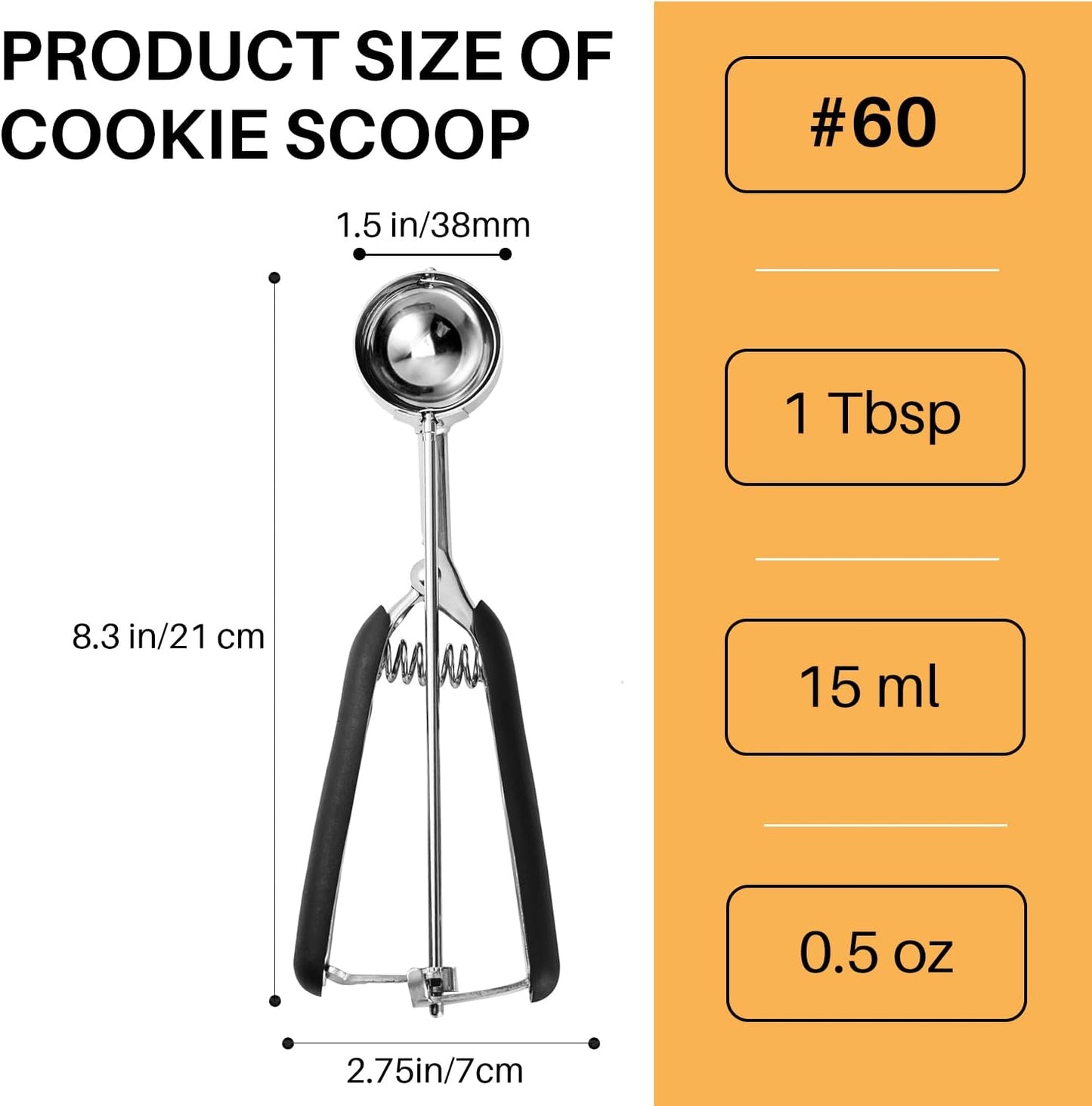 JUNADAEL J Medium Cookie Scoop, 2 Tablespoon Cookie Scoops for Baking, Cookie Dough Scoop, Spring-Loaded, Comfortable Grip, Non-Slip, For Making Cookies Muffin Cupcake Pancake Ice Cream Meatball