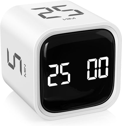 Rotating Pomodoro Timer 5, 25, 10 50 Minutes Preset, Desk Productivity Flip Timer, ADHD Tool Cube Countdown Stopwatch, Vibration/High/Low Volume/Custom Modes, for Work, Study, Back to School, Kitchen