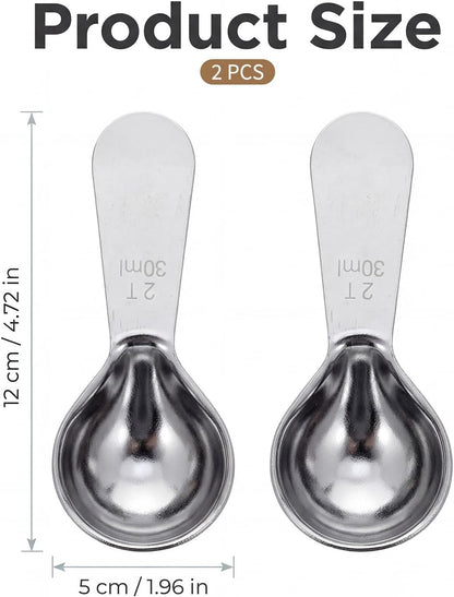 2PCS 30ml Stainless Steel Coffee Scoop, 2 Tablespoon Measuring Spoons, Coffee Scooper for Ground Coffees, Suger, Bean, Tea, Flour, Short Handle, Dishwasher Safe
