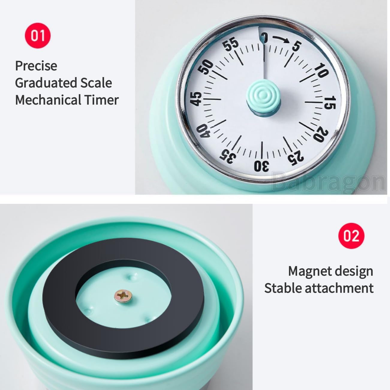 Kitchen Timer, Magnetic Visual Countdown Timer with Loud 72dB Alarm Mechanical Analog Dial for Cooking Baking Home Gym Office