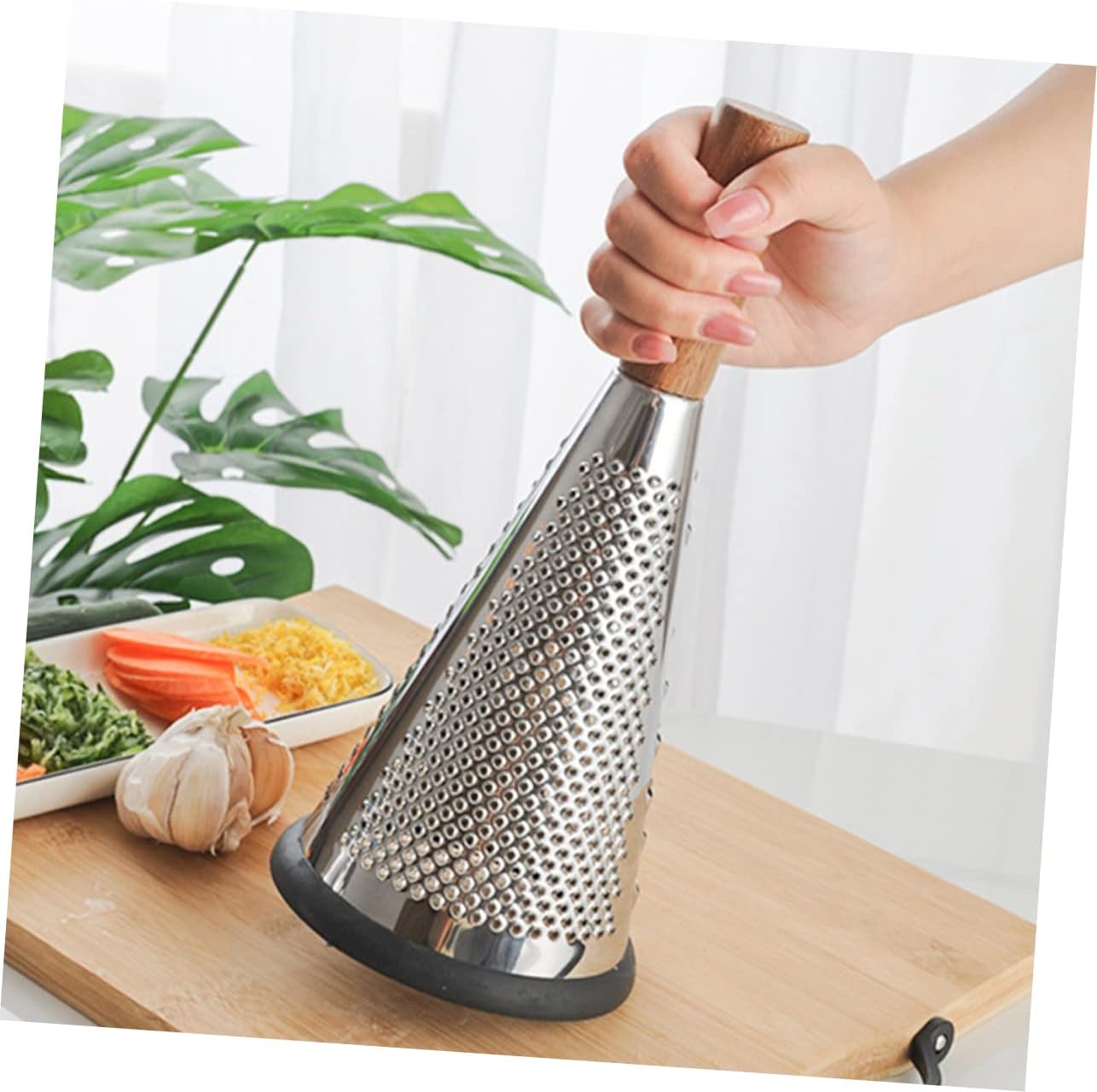 Kitchen Grater Cheese Grater with Handle Carrot Peeler Veggie spiralizer Manual Mandoline Slicer Cheese Slicer Cucumber Slicer Cone-Shaped Cheese Grater Truffle Wood Vertical