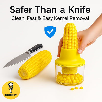 Corn Stripper & Peeler Tool with Built-In Bowl – Safe Non-Slip Handle, Fast Corn Kernel Cutter & Cob Remover, Multi-Purpose Grater for Corn, Ginger & Vegetables (Yellow) - COOKKEY