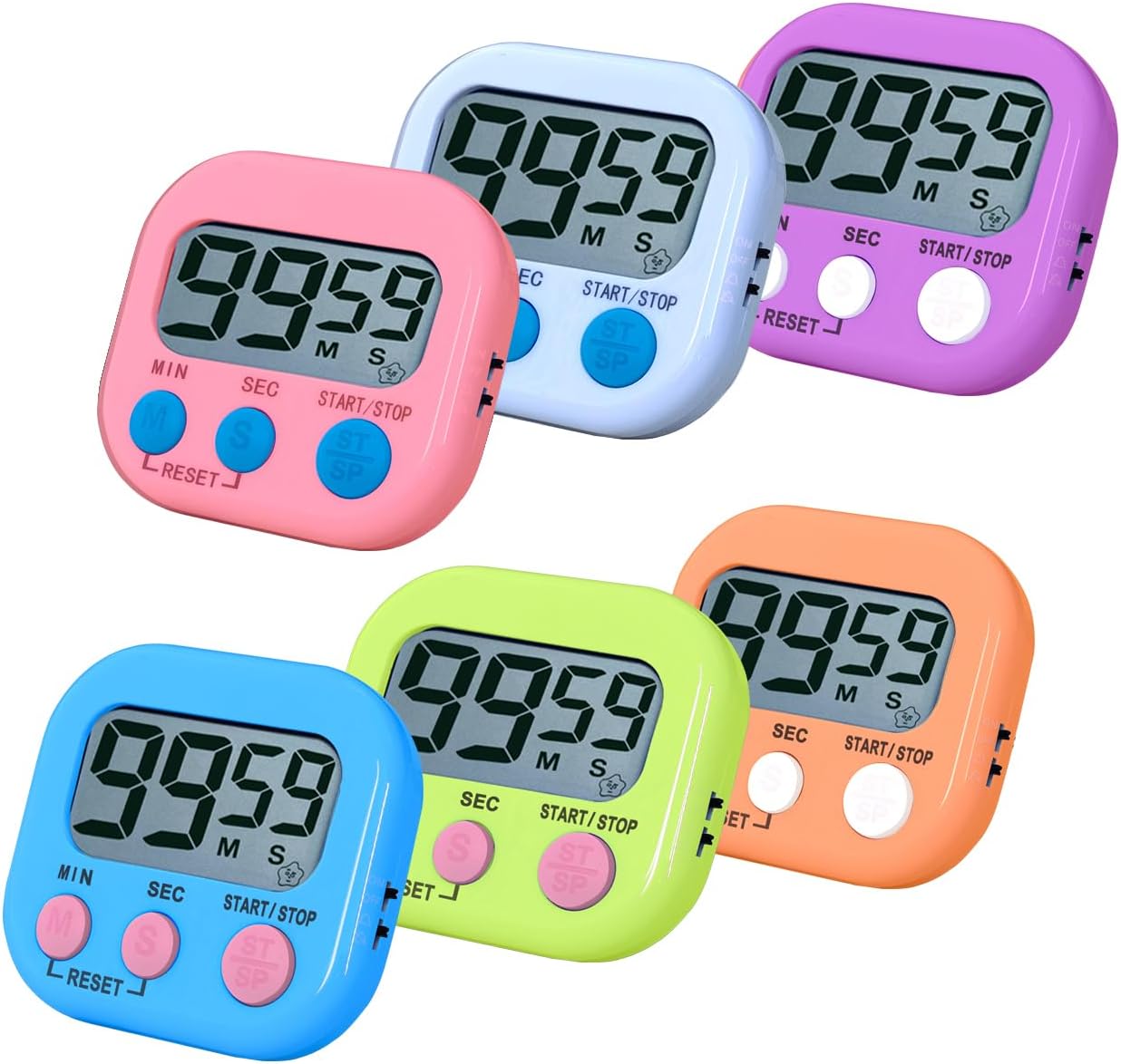 Digital Kitchen Timer, BESTWYA Electronic Timer with Clear LCD Screen Count Up and Down Function 3 Big Buttons On/Off Switch Button for Kitchen, Study, Work, Exercise Training (6, 3 Colors)