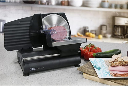 Elite Gourmet EMT-625B Ultimate Precision Electric Deli Food Meat Slicer Removable Stainless Steel Blade, Adjustable Thickness, Ideal for Cold Cuts, Hard Cheese, Vegetables & Bread, 7.5”, Black