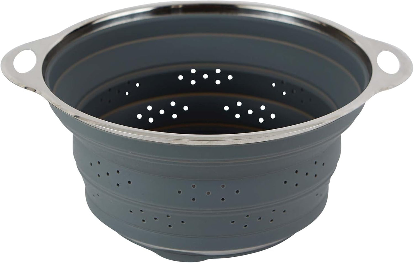 RSVP International Collapsible Silicone & Stainless Steel Colander, Multipurpose Kitchen Steamer Strainer, Heat Safe Up to 445°F (230°C) Collapses Flat for Compact Storage, 9.5-Inches Diameter