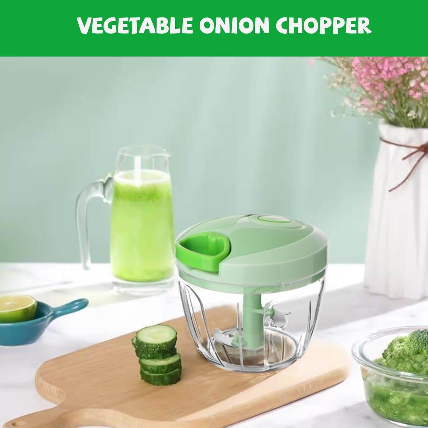 Manual Food Chopper: Hand Pull String Vegetable Chopper for Onion, Garlic, Pepper, Nuts, Tomato, etc.,500ml.