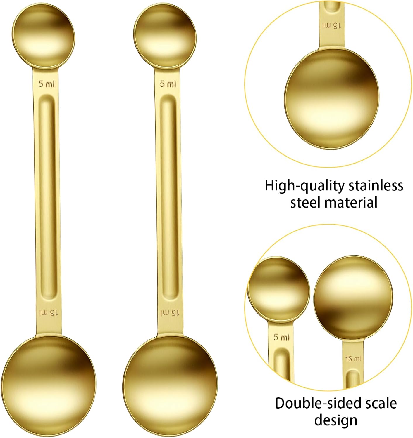 Double Sided Measuring Spoons, Stainless Steel Coffee Spoons, Teaspoon Measuring Spoon, Dual Measure 1 Tsp 5ml and 1 Tbsp 15ml, Long Handle Coffee Scoop for Baking and Kitchen