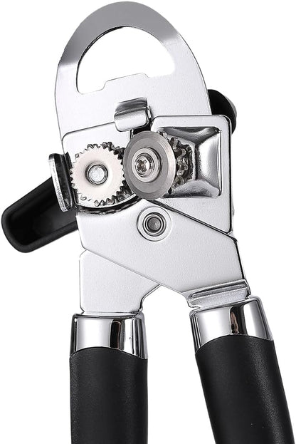 Manual Can Opener, Effortless Operation, Remove Lid with Magnet, 3 in 1 Bottle Opener & Milk Powder Opener, Soft Grip Handles, Easy to Turn, Heavy Duty Can Openers for Seniors - Black