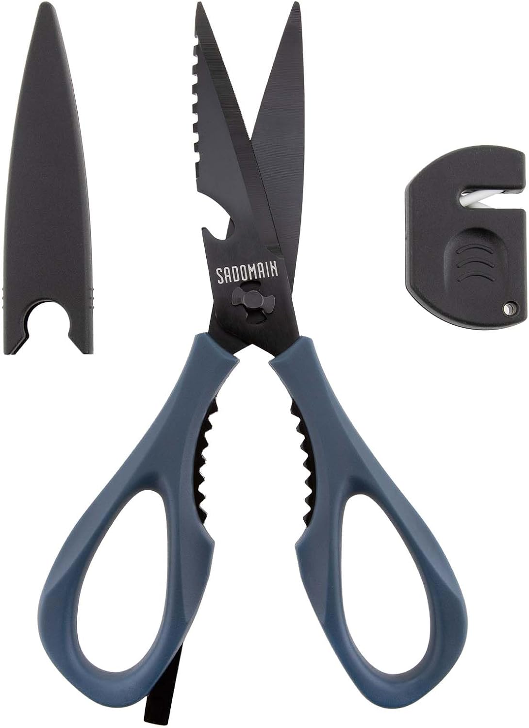 Kitchen Scissors All Purpose, Extra Sharp Kitchen Shears with Knife Sharpener & Sheath, Solid & Durable Stainless Steel Scissors with ANTI-RUST Black Titanium Plated, Dishwasher Safe - Green