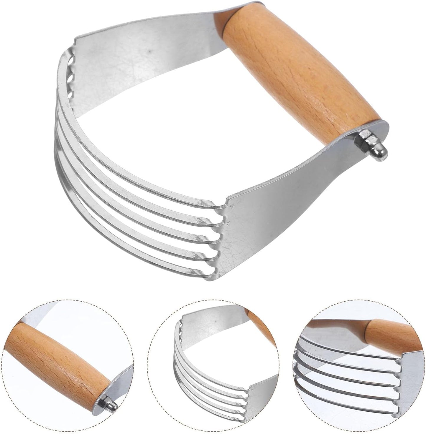 Stainless Steel Dough Cutter and Pastry Blender with Wooden Handle, Metal Flour Scraper Baking Tool for Home Kitchen Dough Mixing and Baking Preparation
