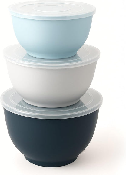TP Large Mixing Bowl Set with Lids, Melamine Nesting Bowls Set for Pasta Baking Salad Mixing, Set of 3, Aztec Bloom