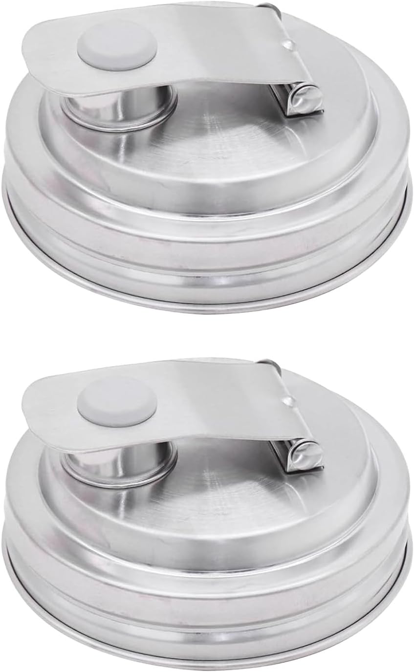 2 Pack Mason Jar Pour Spout Lid - Fits Regular Mouth & Wide Mouth Jars (86mm) - Leak Proof Stainless Steel Flip Cap for Drinking, Salad Dressing & Food Storage - Airtight Seal Cover