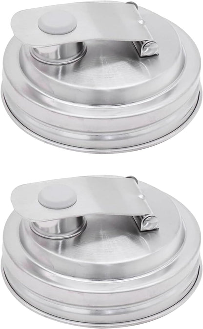 2 Pack Mason Jar Pour Spout Lid - Fits Regular Mouth & Wide Mouth Jars (86mm) - Leak Proof Stainless Steel Flip Cap for Drinking, Salad Dressing & Food Storage - Airtight Seal Cover