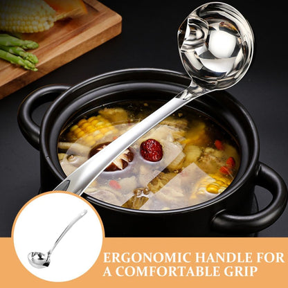 ULTECHNOVO Fat Separator Ladle 10.43 Inch Stainless Steel – Oil Skimming Pour Spout Ergonomic Handle Dishwasher Safe – for Cooking Soup Gravy Sauce Serving for Home Kitchen Professional Chefs