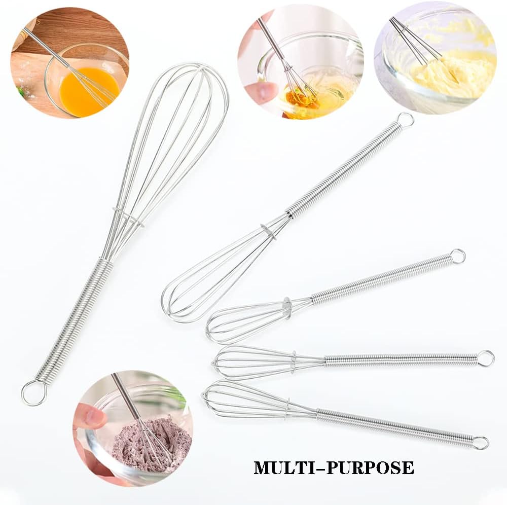 Stainless Steel Mini Whisk 2 Pcs, Small Wire Whisks Set with Wooden Handle, Kitchen Egg Beater Mini Hand Mixer for Cooking, 7.8inch